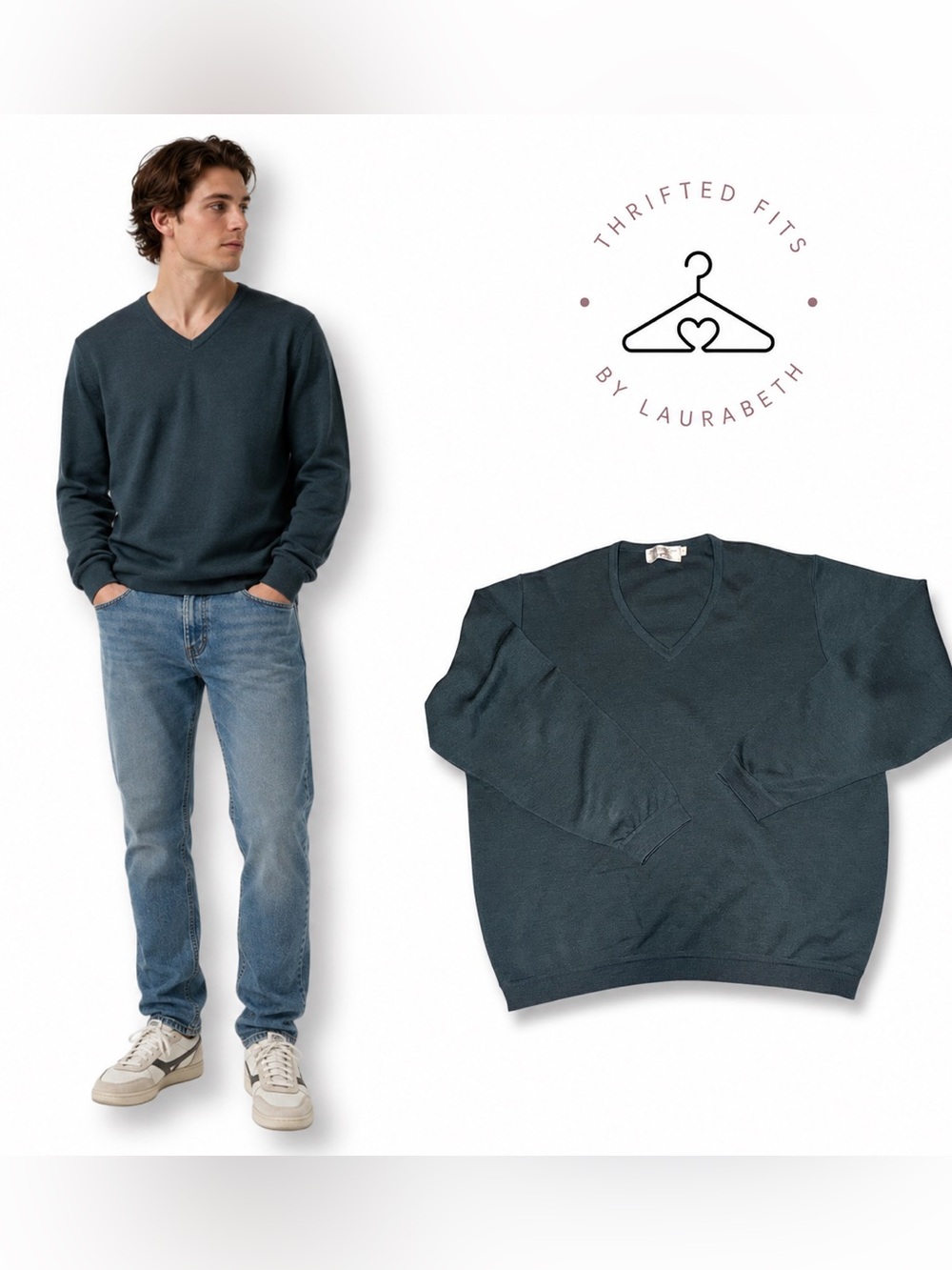 Men's Classic V-Neck Sweater in Deep Teal